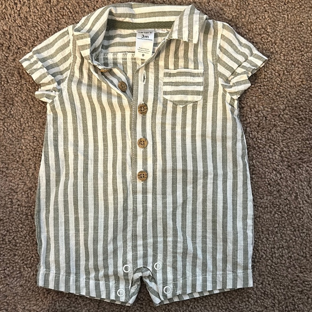 Carter's Green and White Striped Bodysuit